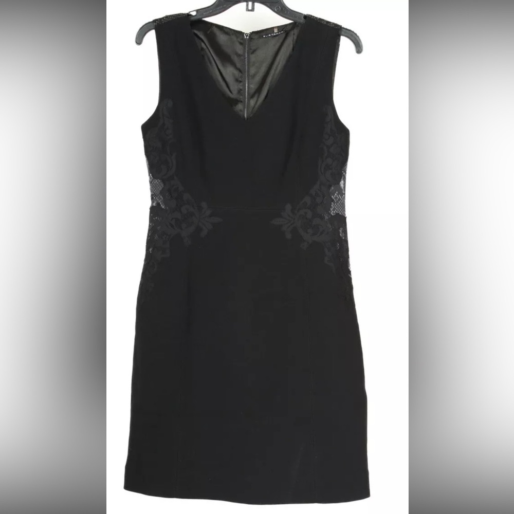Elie Tahari Women’s Dress 6 Black Gray Snake Print A Line Stretch Lined V Neck